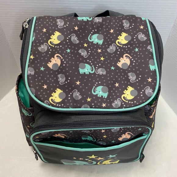 Baby Boom Elephant Print Diaper Bag Backpack With Multiple Pockets & Pacifier Ho - Picture 2 of 12